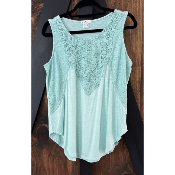 Venus Mint Green Lace Scoop Neck Embroidered Sleeveless Tank Top Size L - Picture 1 of 7
